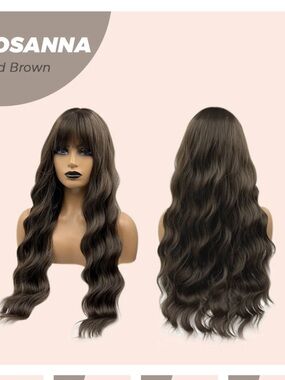 Rosanna Wavy Long Wig with Full Bangs - Dark Brown